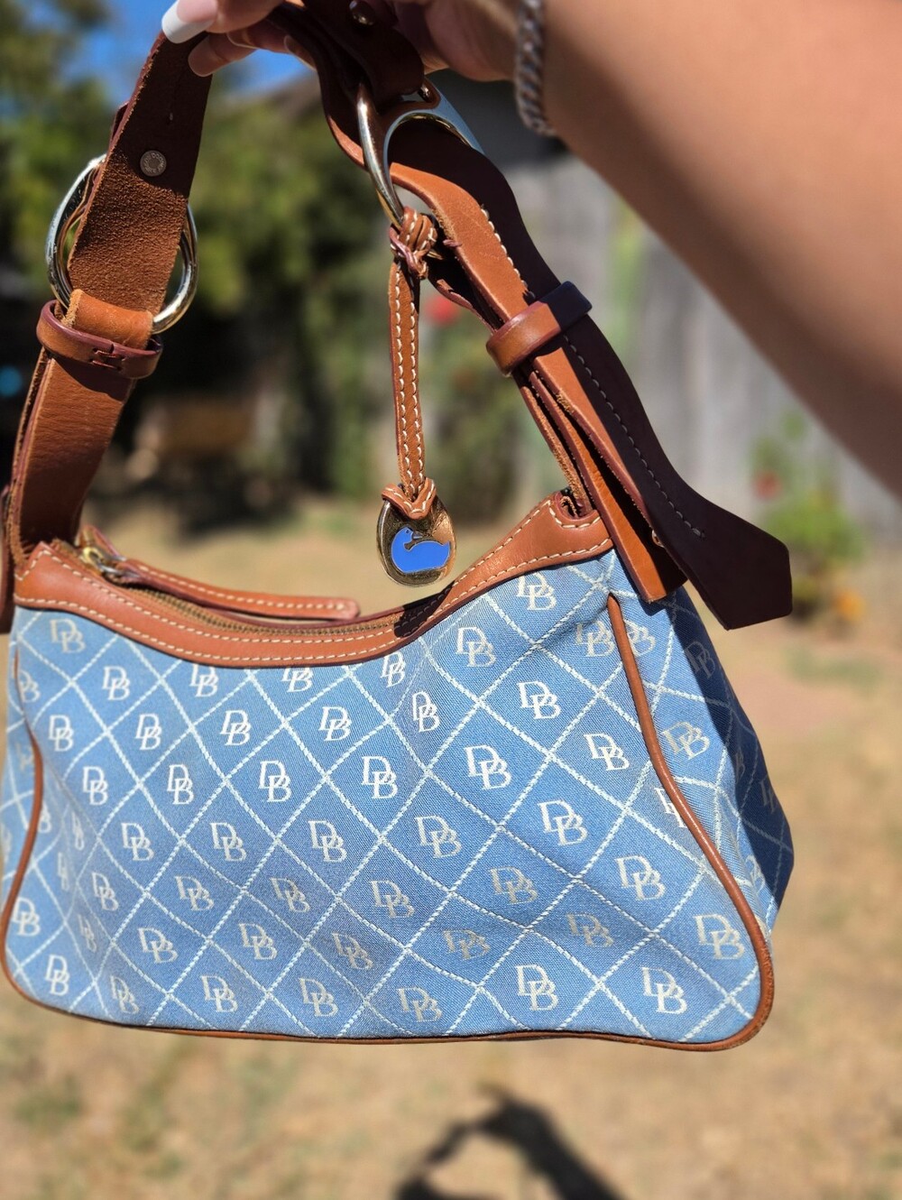 Dooney & Bourke Blue Monogram Demim Canvad Shoulder Bag